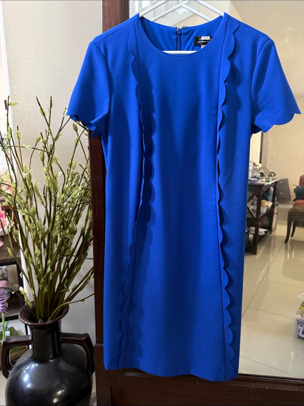 Tahari ASL Cobalt Blue with Scalloped Sleeves Dress